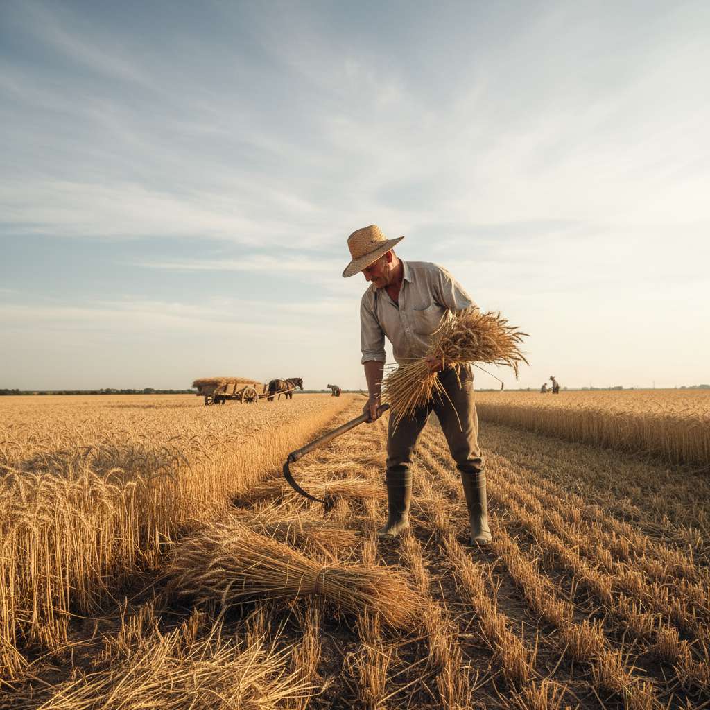 Trabajador agrícola mexicano cosechando campo