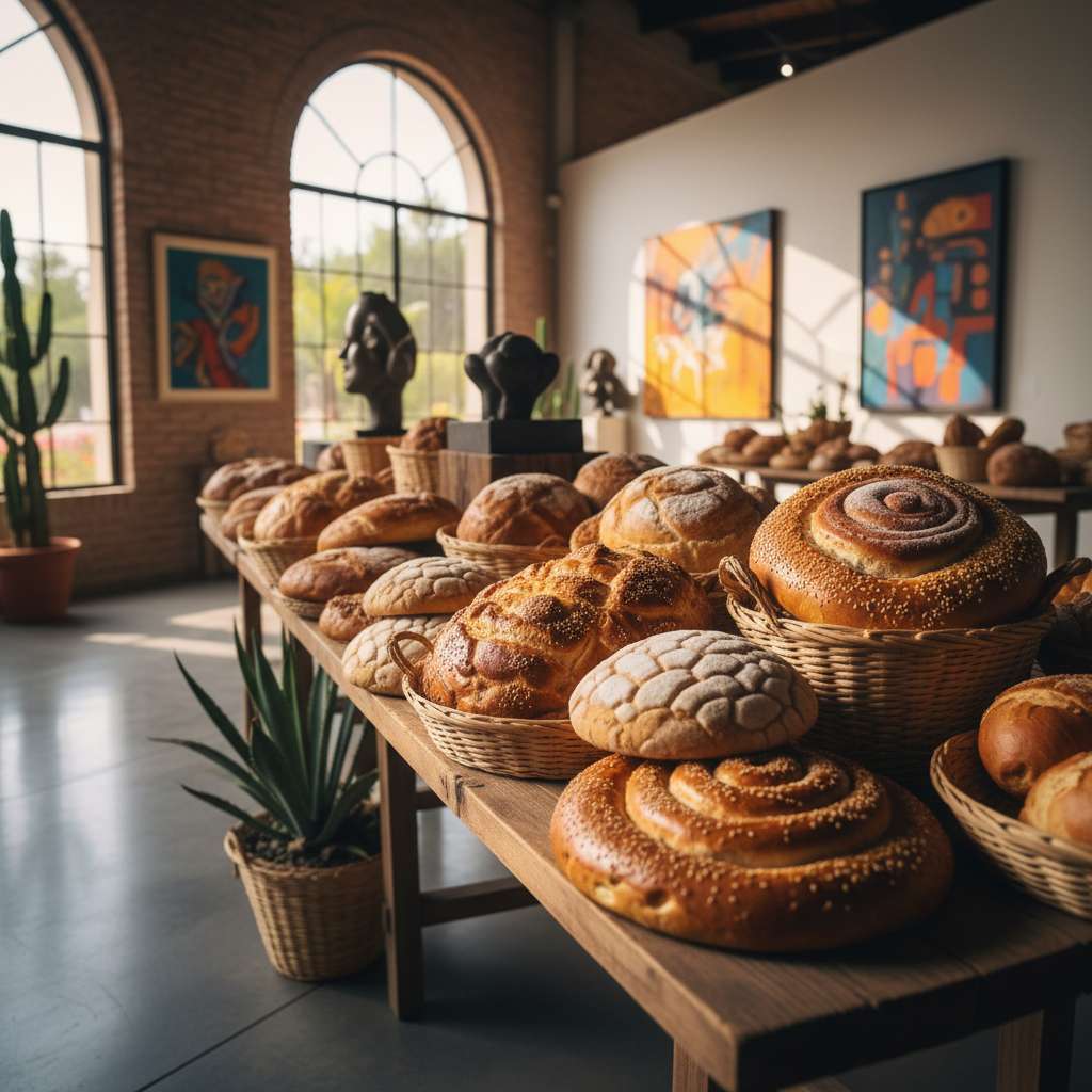 Pan artesanal exhibido en feria mexicana