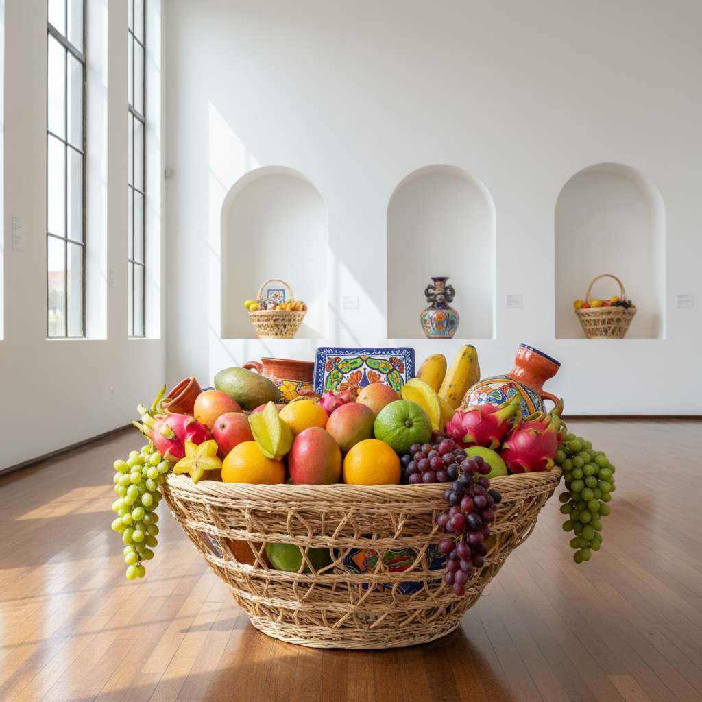 Canasta de frutas mexicanas artesanales en galería