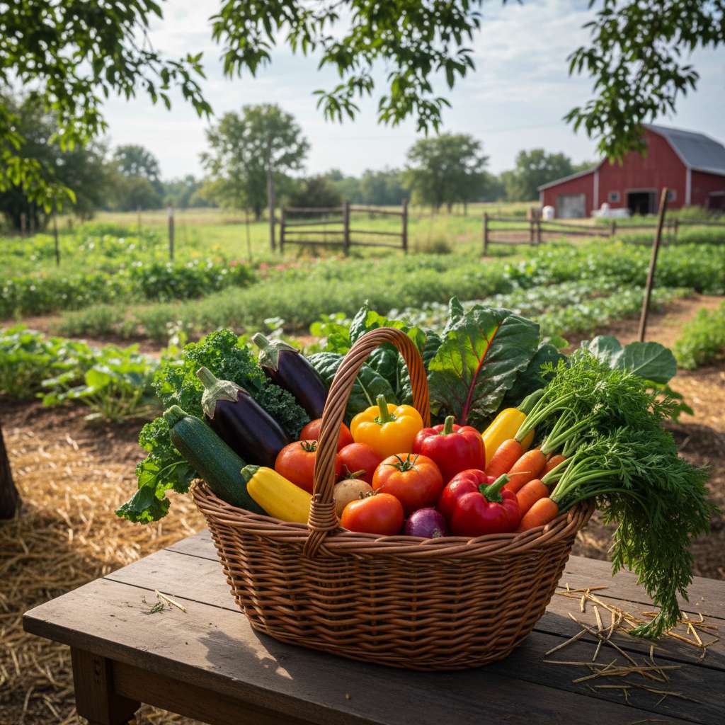 Canasta de verduras frescas de granja mexicana