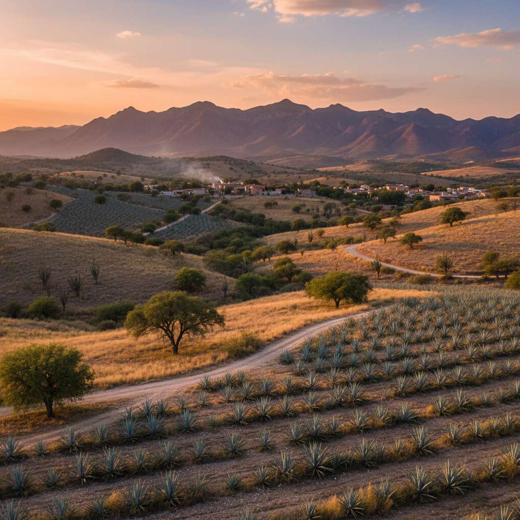 Paisaje campestre mexicano con campos verdes