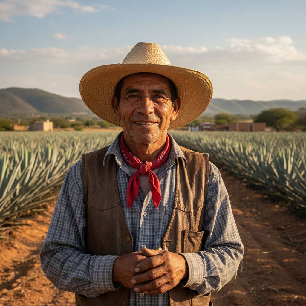 Retrato de agricultor mexicano sonriente en el campo